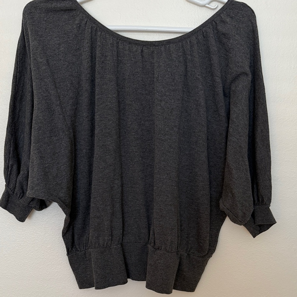 Elle Charcoal Gray Button-Up Blouse - Picture 3 of 4